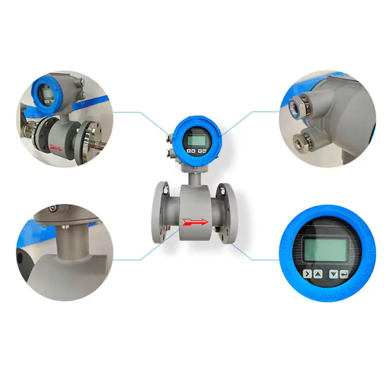 Electromagnetic flowmeter structure diagram showing measuring tube, electrodes, coils, and liner components.