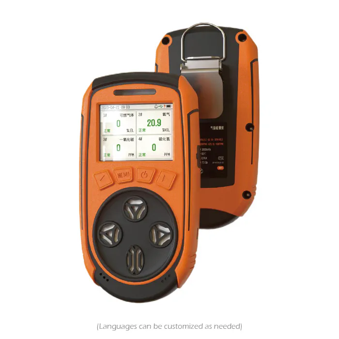 Portable multi gas detectors front and back view Handheld multi gas detector design overview