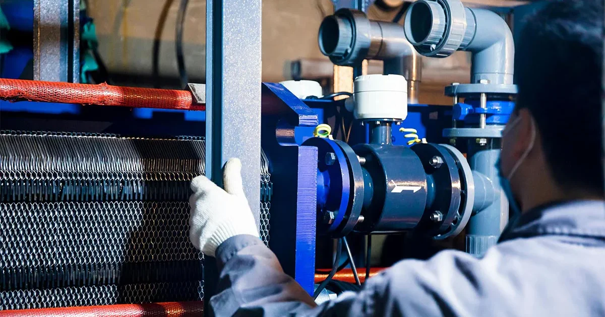 Industrial level transmitter installed in piping system for liquid level measurement and process control