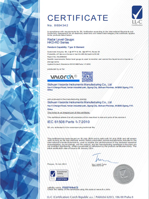 Radar level meter SIL2