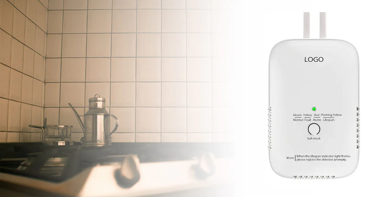 Home natural gas detector installed in kitchen for early gas leak detection and household safety