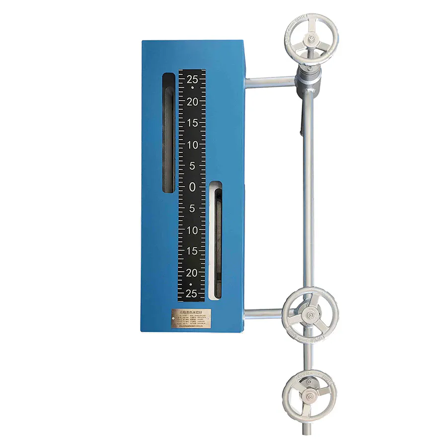 Bi color level gauge side mounted with scale and isolation valves