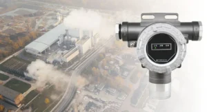 Fixed combustible gas detector installed in an industrial plant for continuous gas leak monitoring and safety alarm