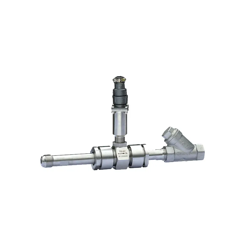 Turbine flow meter with inline stainless steel body and pulse sensor for liquid flow measurement