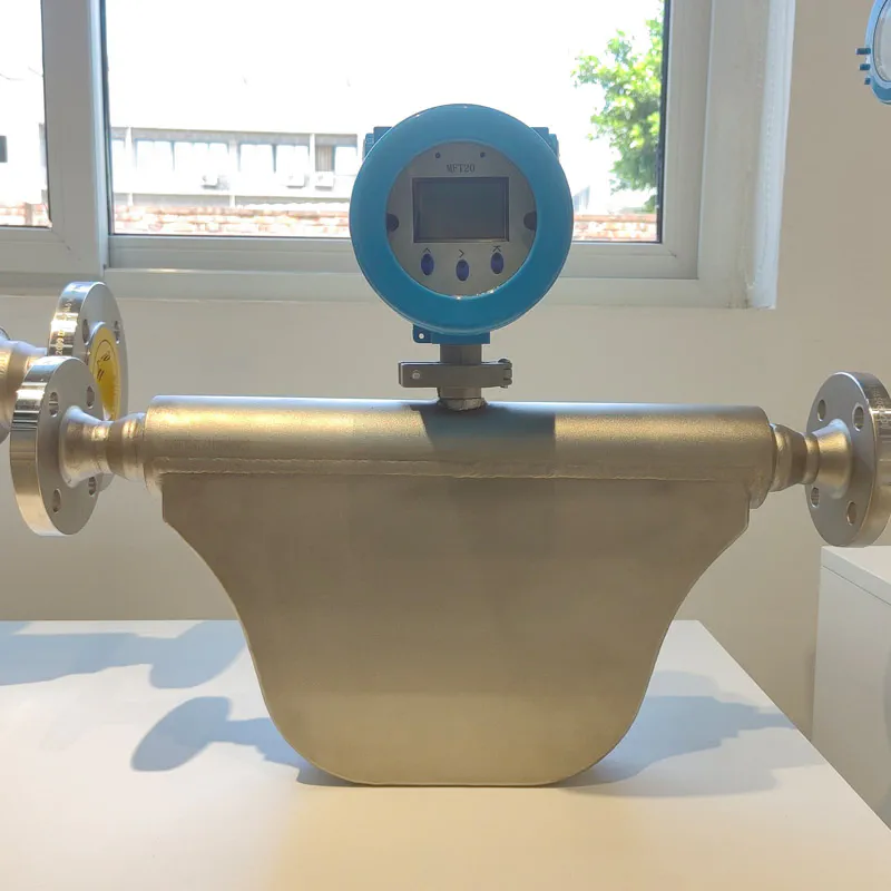 Industrial Coriolis mass flow meter installed with digital flow transmitter