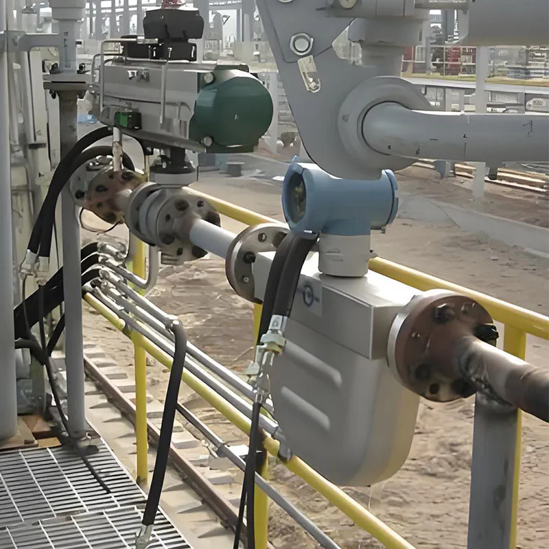 Industrial mass flowmeter installed on pipeline for process flow measurement