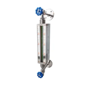 Quartz tube level gauge with stainless steel body and angle valves