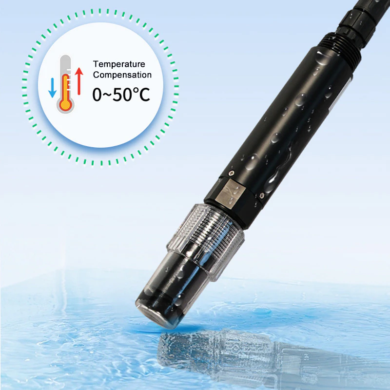 pH probe with temperature compensation, suitable for water quality measurement in the range of 0~50°C.