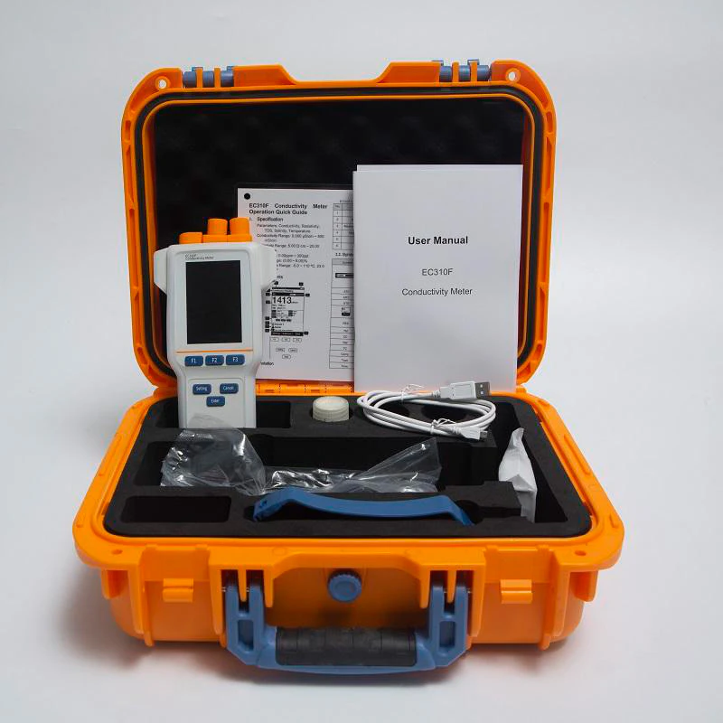 Conductance meter, displaying conductivity value, with control buttons.