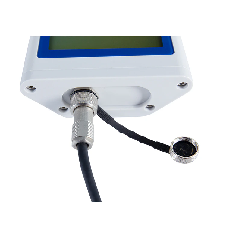 EC conductivity meter detail, showing the interfaces and electrode connections on the device.