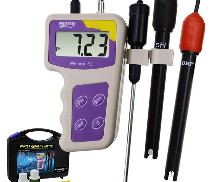 Medidor de pH portátil, adecuado para pruebas de calidad del agua, con múltiples botones funcionales.