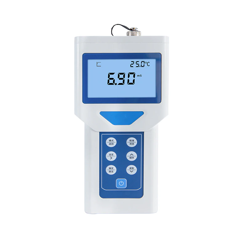 pH conductivity meter with a display screen and control buttons, suitable for various water quality measurements.