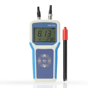 Portable digital pH meter with electrode probe for water quality testing