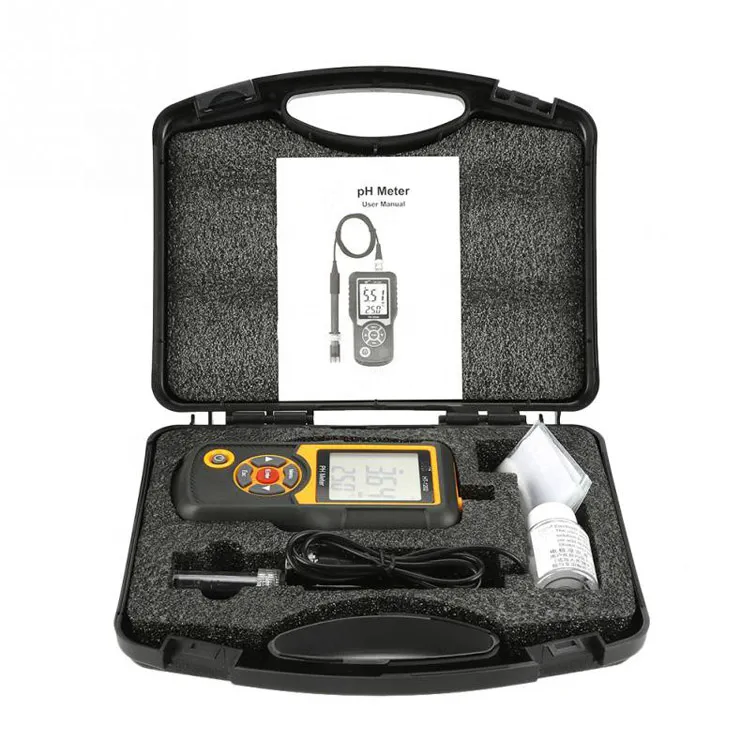 Portable digital pH meter kit with electrode, calibration solution and carrying case