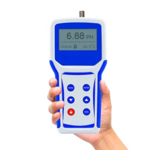 Handheld digital pH meter displaying 6.88 pH value