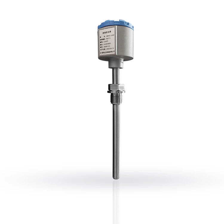 Compact temperature transmitter with stainless steel probe for industrial process monitoring
