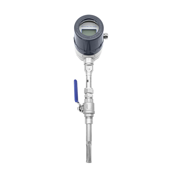 Thermal mass flow meter with insertion probe for industrial gas flow measurement