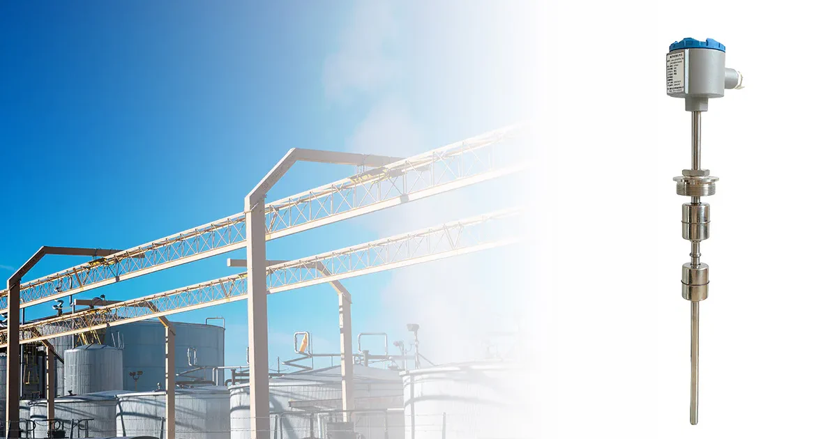 Industrial water level switch installed for tank level monitoring in an industrial facility