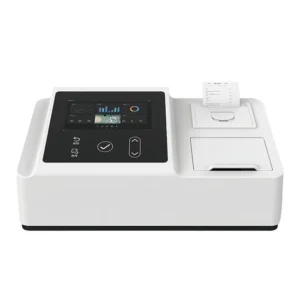 Laboratory water quality analyzer with touchscreen display, built-in printer, and sample testing chamber.