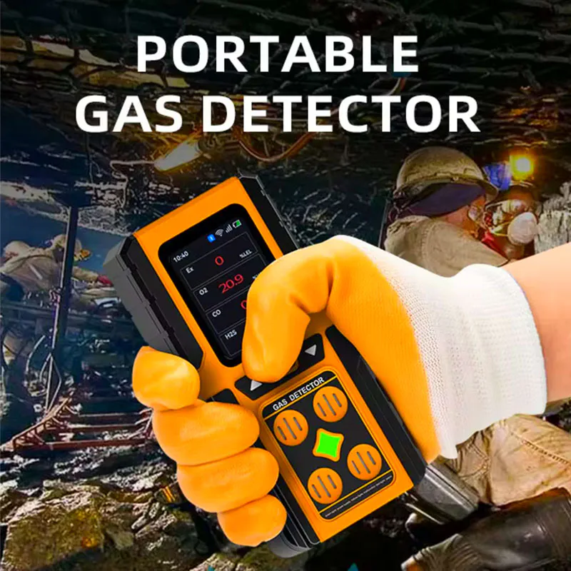 Handheld portable gas detector used for industrial gas safety monitoring in mining environments.