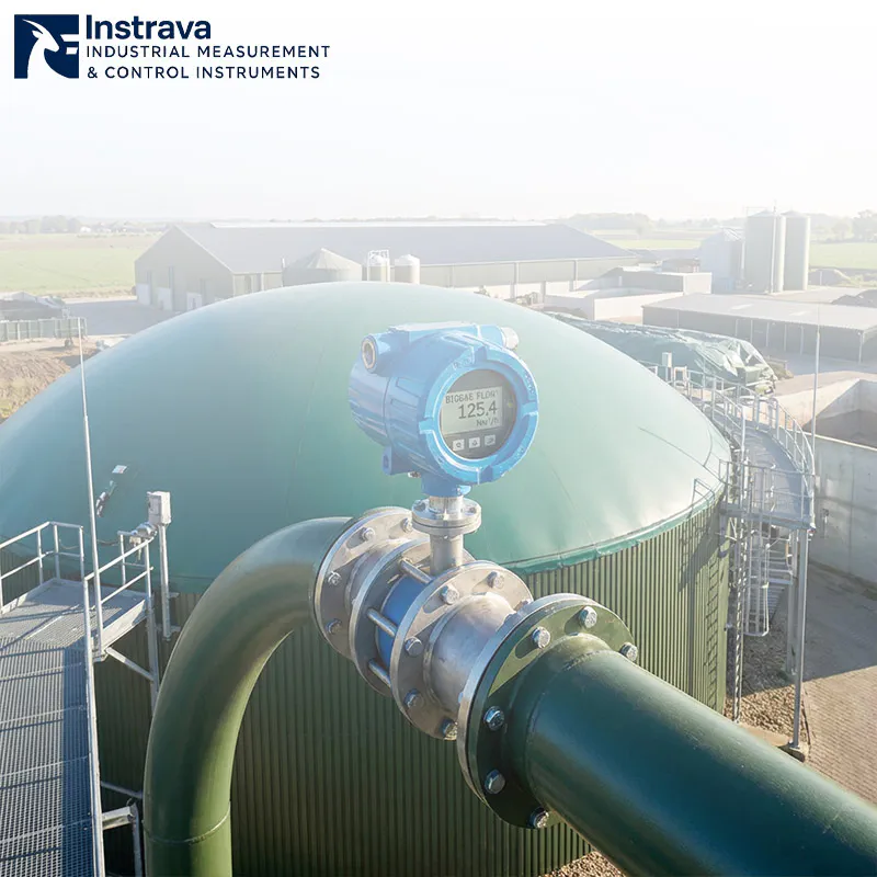 Industrial gas flow meter installed in pipeline for continuous flow measurement