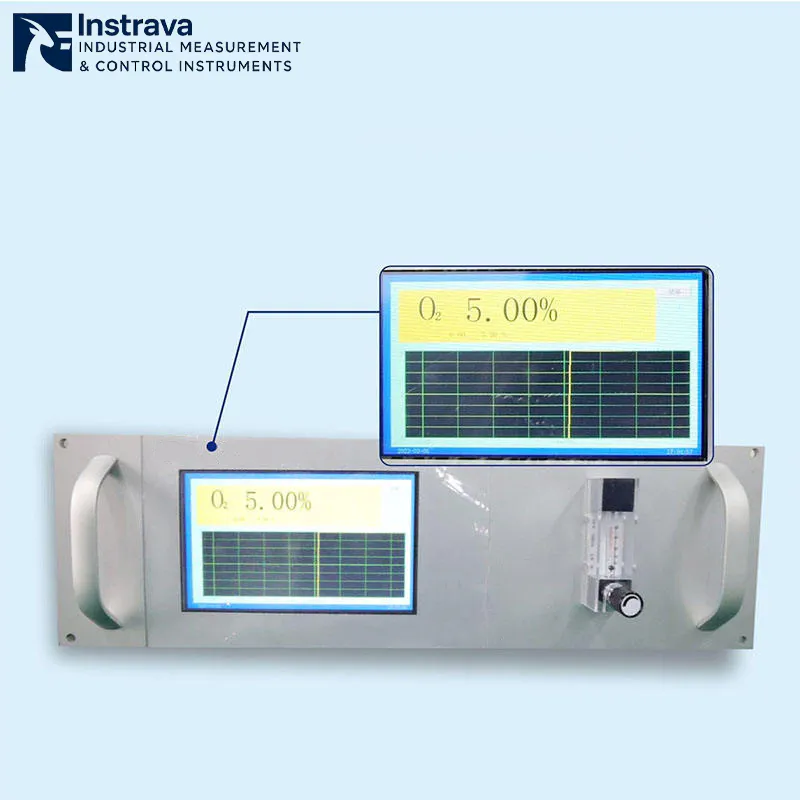 Gas analyzer control panel showing O₂ concentration at 5.00%.