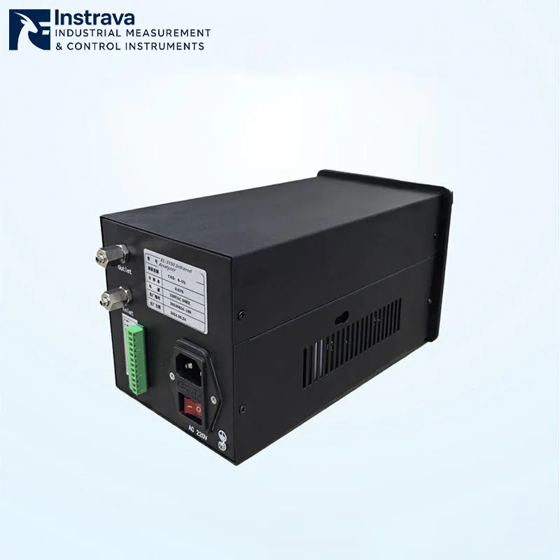 Industrial gas analyzer rear view showing power input and connection ports.