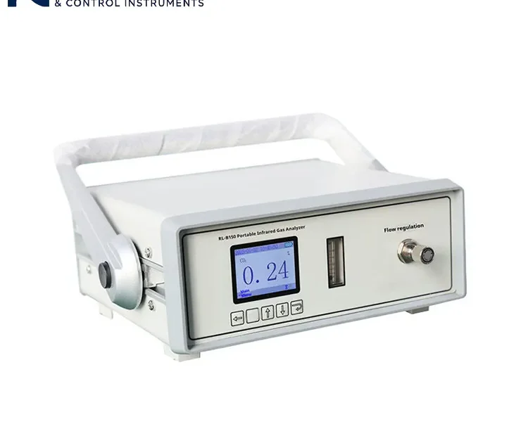eksterior penganalisis gas inframerah portabel, dengan fungsi pengaturan aliran.