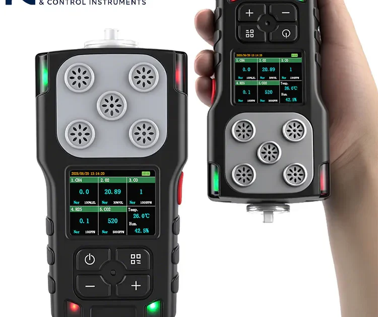 Tampilan struktur depan detektor multi gas genggam portabel Instrava.