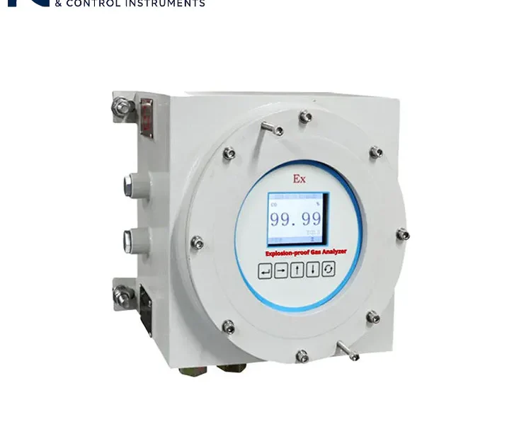 Penganalisis gas tahan ledakan dengan tampilan konsentrasi gas yang tepat.