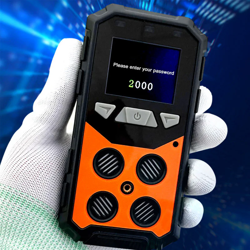 Industrial handheld gas detector with password protection for safety gas monitoring.