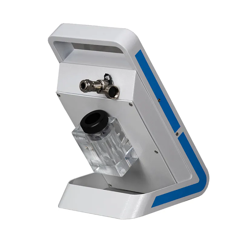 Portable dissolved oxygen analyzer with digital display and sensor probe, used for measuring oxygen levels in water at precise microgram levels.