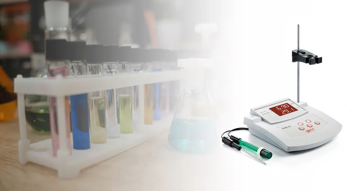 Handheld pH meter showing pH of 6.86, used for environmental analysis.