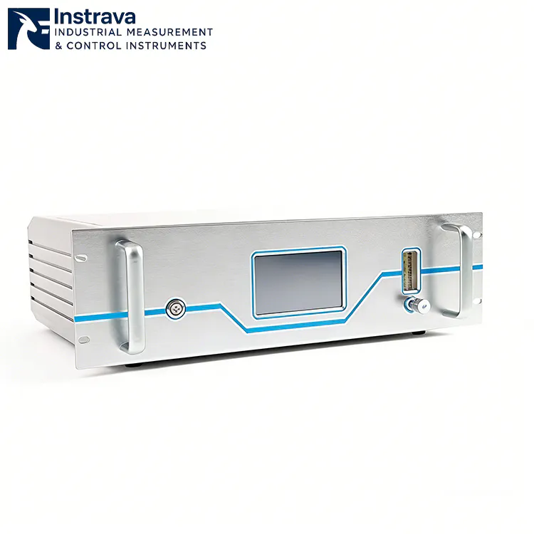 Front view of a gas analyzer with display screen and control panel