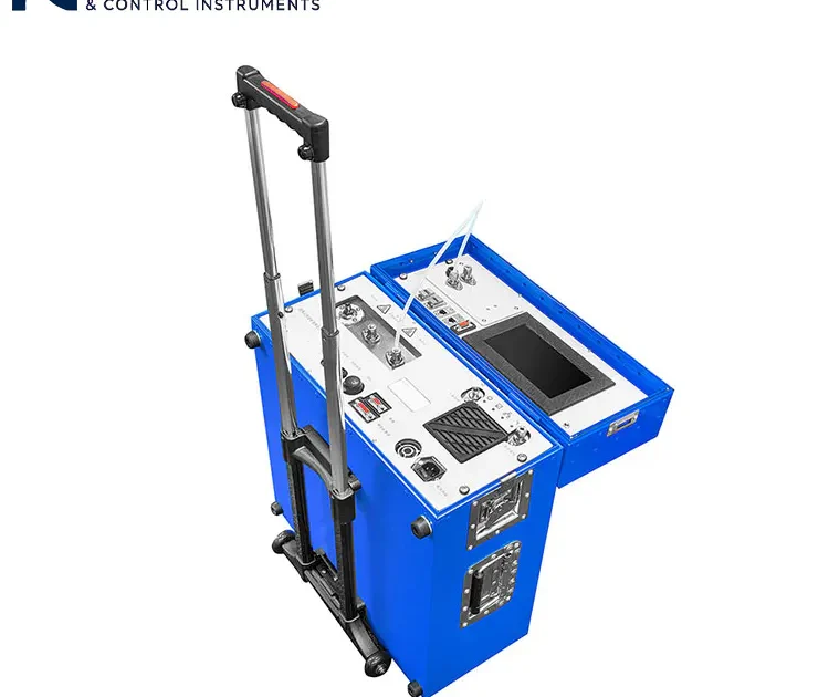 Analizador de gases FTIR portátil con ruedas y pantalla de visualización, adecuado para el análisis de gases in situ.