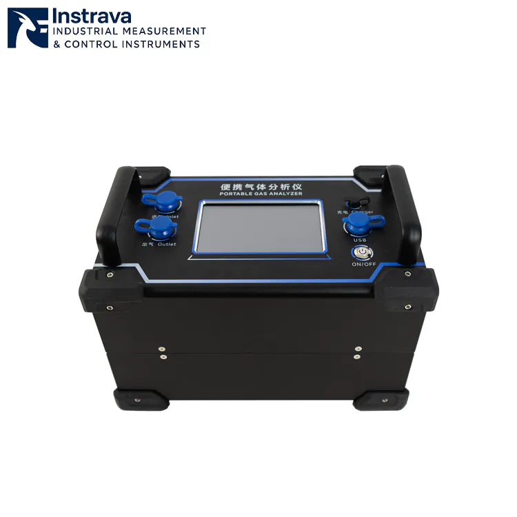 Side view of portable gas analyzer with USB, charging, and control buttons.