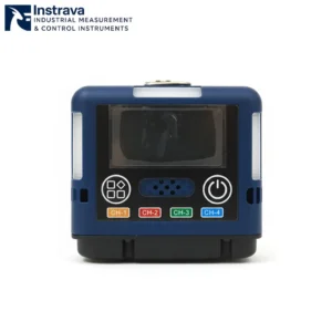 Portable multi gas detector front view with digital display screen.
