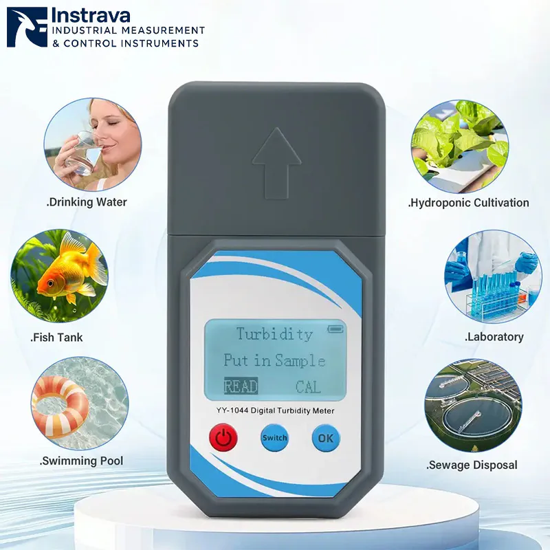 Turbidity meter with a measurement range of 0-100 NTU and TSS range from 0-1000 mg/L for water testing.