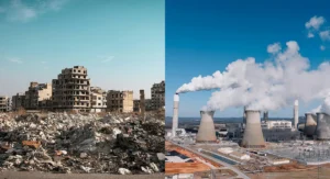 ความแตกต่างระหว่างการทำลายล้างจากสงครามกับโรงไฟฟ้าอุตสาหกรรมที่มีผลกระทบต่อสิ่งแวดล้อม