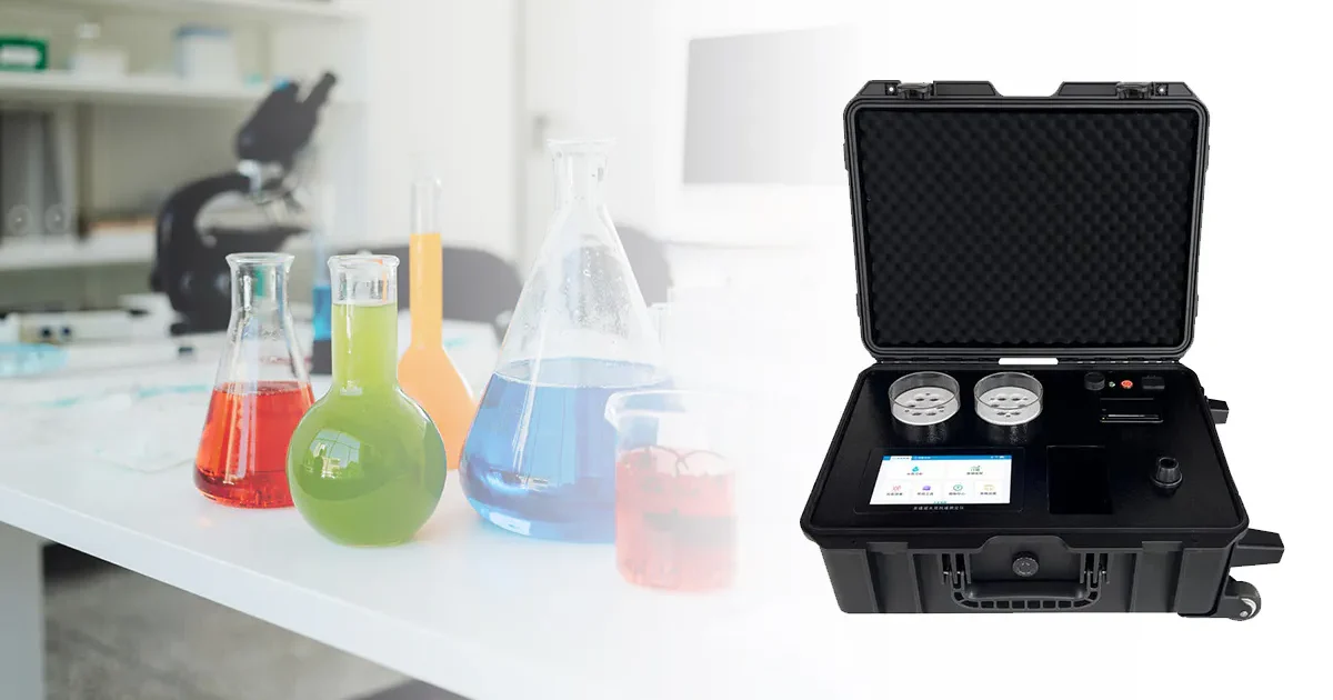 Water quality testing meter with LCD display used for real-time data analysis.