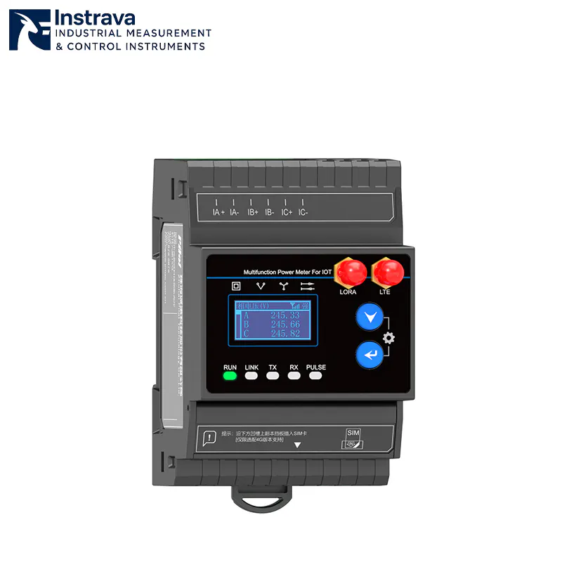 DIN rail IoT multifunction power meter with LoRa and LTE wireless communication for remote monitoring