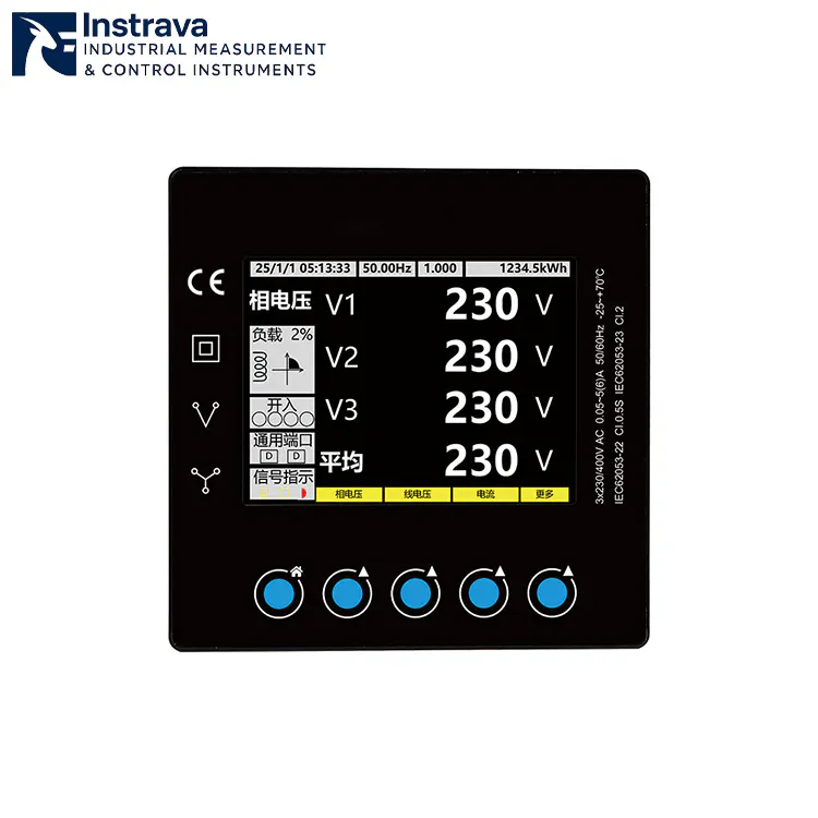 Class 0.5S high-accuracy multi-function power analyzer, panel mounted three-phase energy meter with LCD display