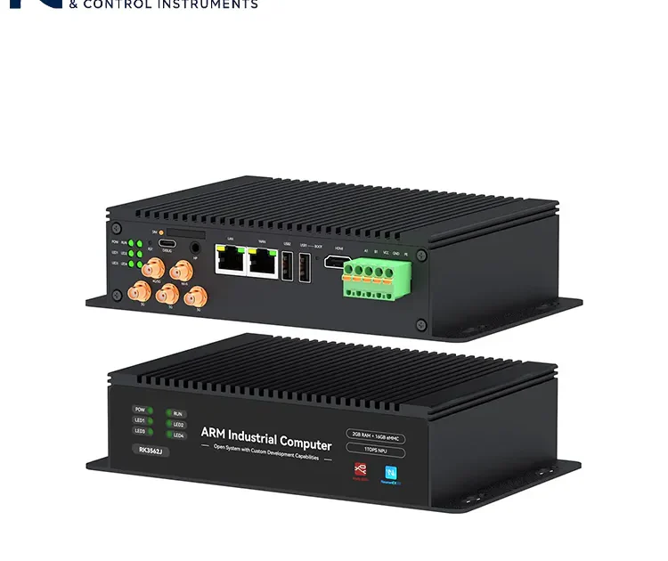 Multi-interface ARM industrial computer with Ethernet ports, USB, and I/O connectors for industrial automation