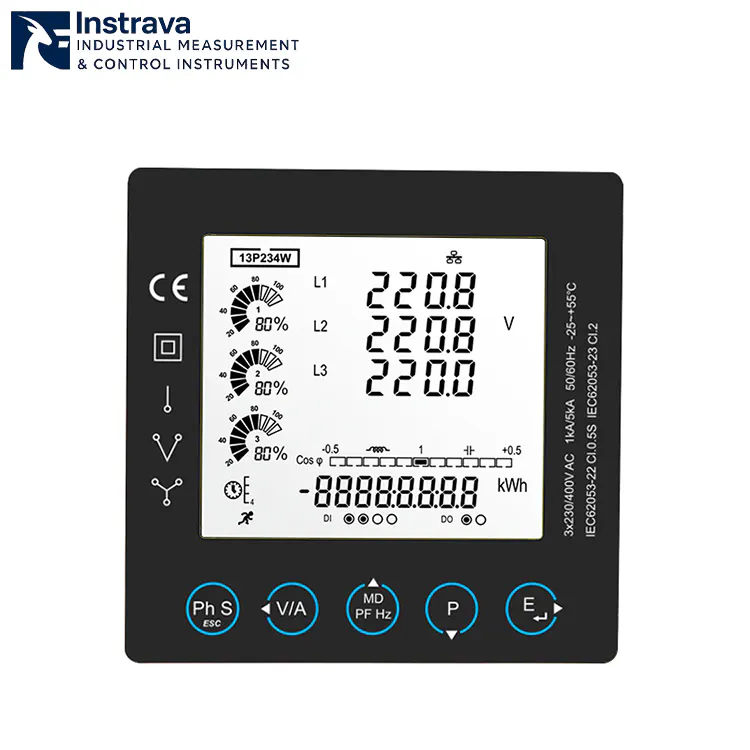 Multi-function power analyzer with LCD display, three-phase energy meter for industrial electrical parameter monitoring