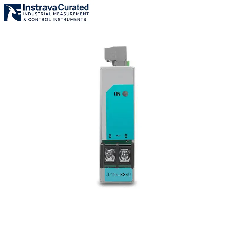 Front view of a single-phase electrical transmitter featuring a status indicator LED and an ultra-slim industrial protective housing.