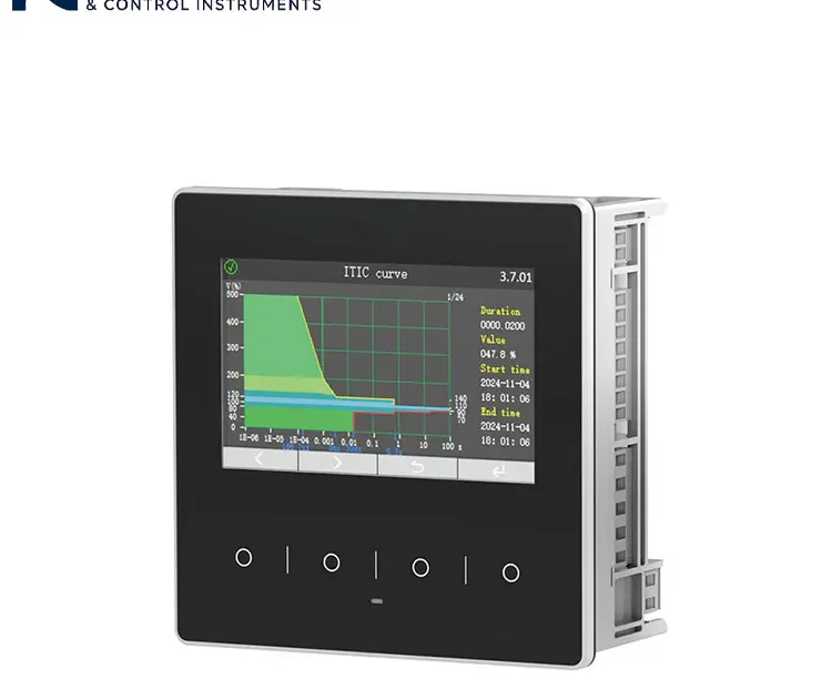 Panel mounted AC power quality analyzer with touchscreen display for industrial electrical monitoring