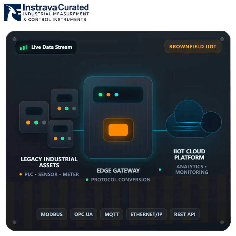 Industrial IIoT Edge Gateway data flow diagram showing data transmission and protocol conversion from legacy industrial assets to IIoT cloud platform.