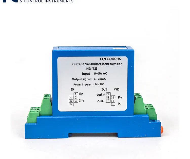 4–20mA current transmitter module with labeled wiring diagram and terminals