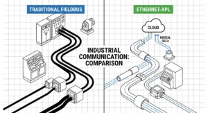 مخطط مقارنة بين تقنيات الاتصالات الصناعية: الاختلافات المعمارية بين ناقل المجال التقليدي وإيثرنت-APL.