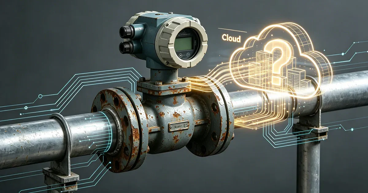 Industrial flow meter with cloud connectivity visualization on pipeline